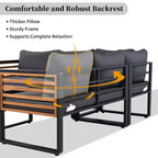 GDFStudio Cameron Patio Modern Acacia Wood & Metal 4-Piece L-Shaped Sectional Sofa Set with Coffee Table and Cushions