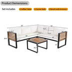 GDFStudio Cameron Patio Modern Acacia Wood & Metal 4-Piece L-Shaped Sectional Sofa Set with Coffee Table and Cushions