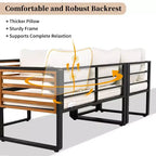 GDFStudio Cameron Patio Modern Acacia Wood & Metal 4-Piece L-Shaped Sectional Sofa Set with Coffee Table and Cushions