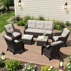 UPTIOT 4-Chair Set with 2 Ottomans & Sofa