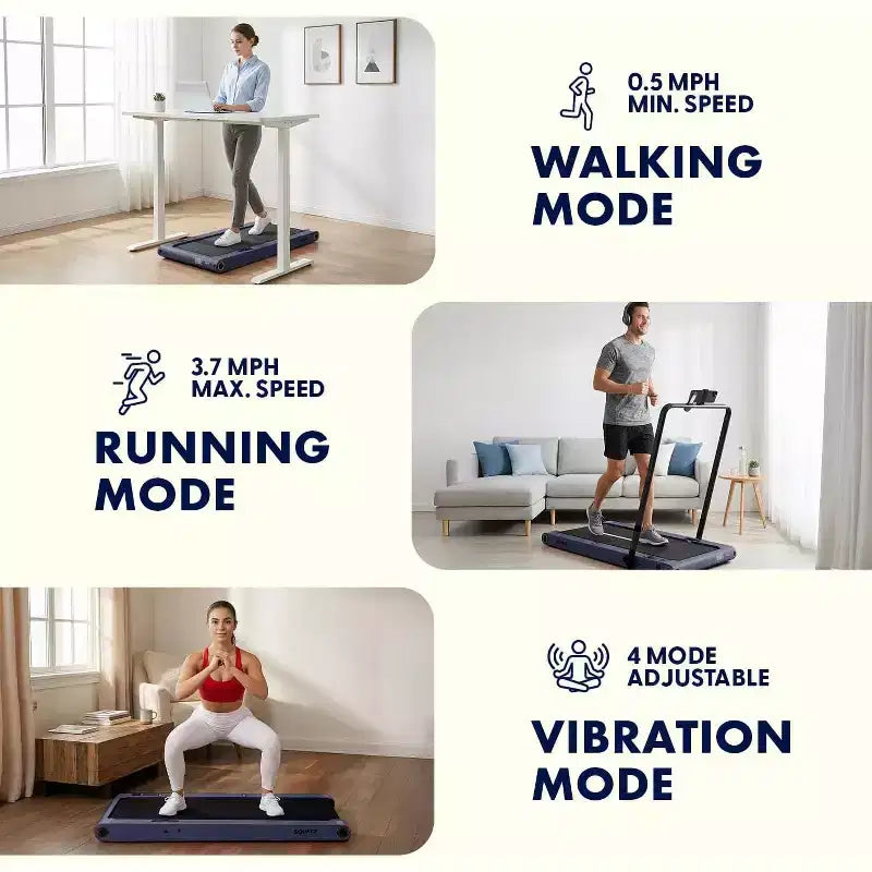 Squatz 2-in-1 Walking Pad with Vibration Plates and Handlebar  Blue