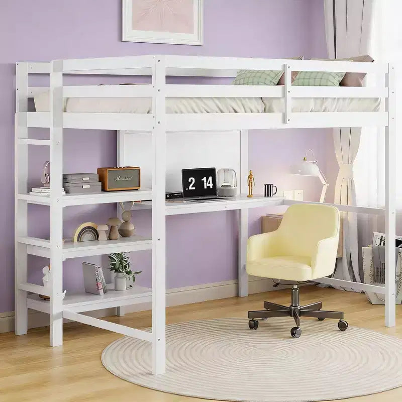 Luxystar Modern Loft Bed with Bookcase, Desk and Writing Board