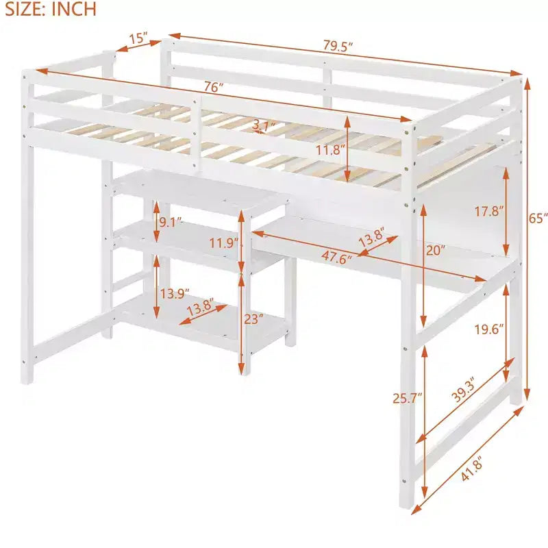 Luxystar Modern Loft Bed with Bookcase, Desk and Writing Board