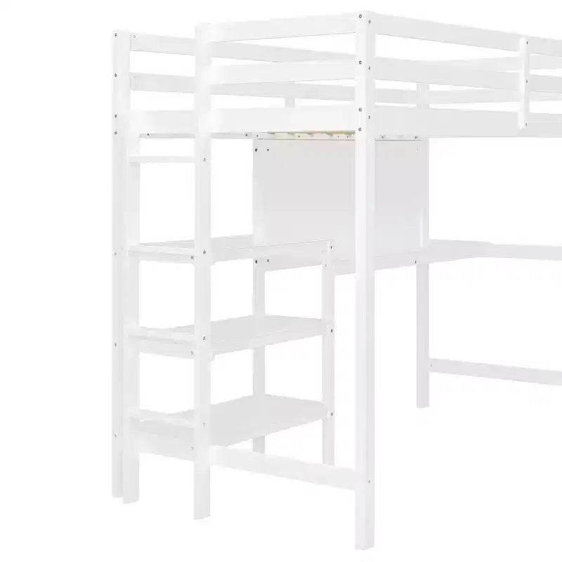 Luxystar Modern Loft Bed with Bookcase, Desk and Writing Board
