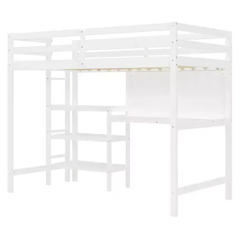 Luxystar Modern Loft Bed with Bookcase, Desk and Writing Board