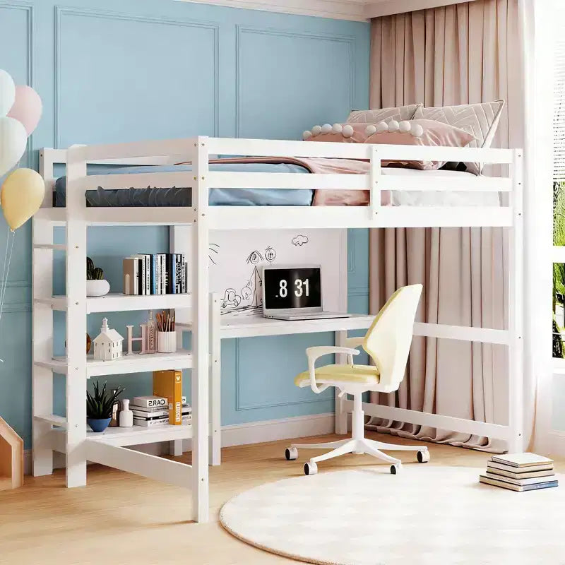 Luxystar Modern Loft Bed with Bookcase, Desk and Writing Board