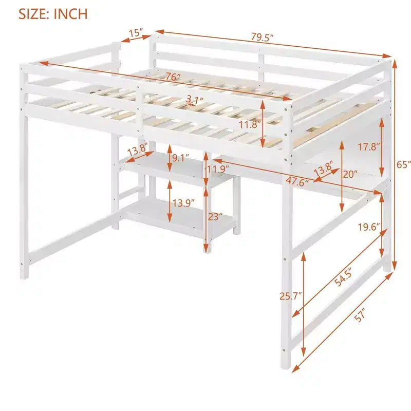 Luxystar Modern Loft Bed with Bookcase, Desk and Writing Board
