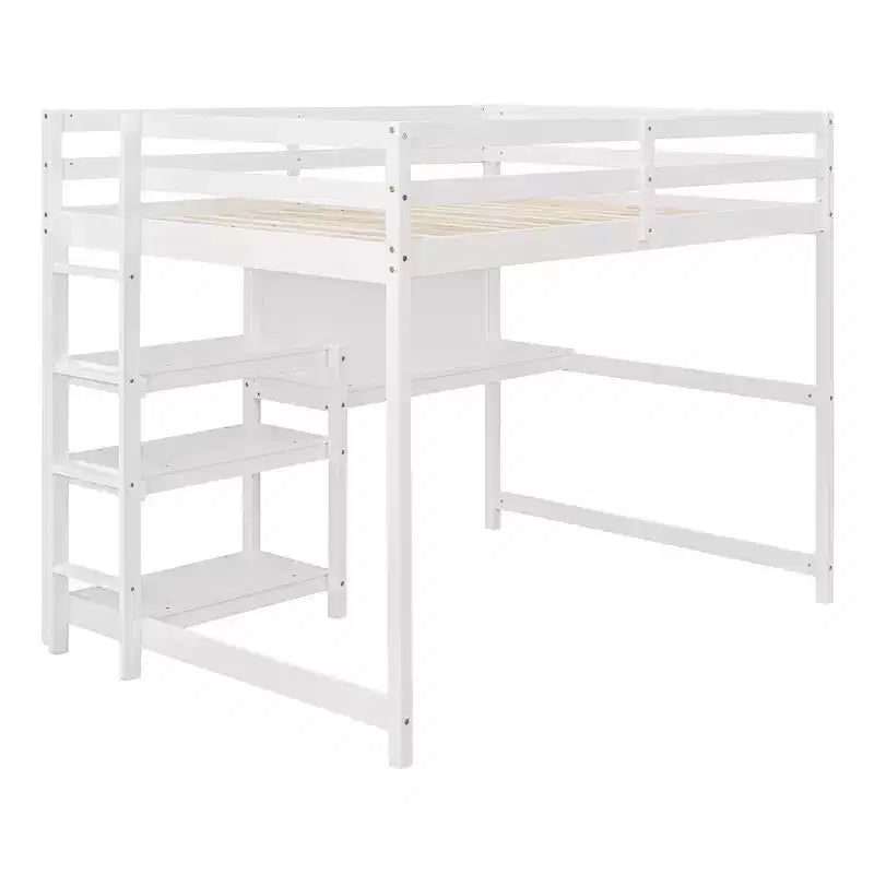 Luxystar Modern Loft Bed with Bookcase, Desk and Writing Board