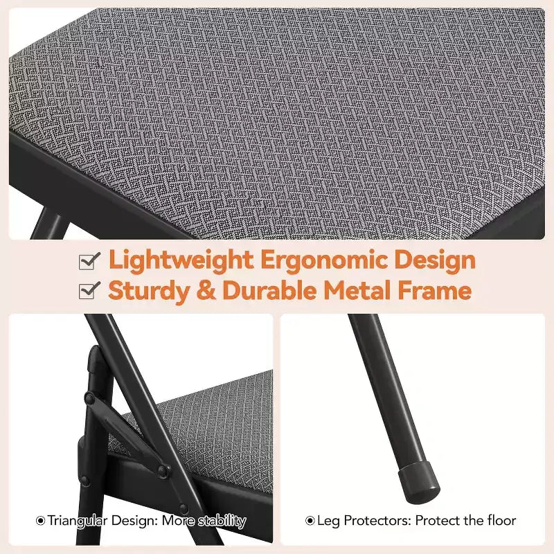 4-Pack Comfort Padded Linen Folding Chairs - Durable Metal Frame, Non-Slip Feet, Stackable for Home,Office,Dining,Indoor/Outdoor Guest Seating