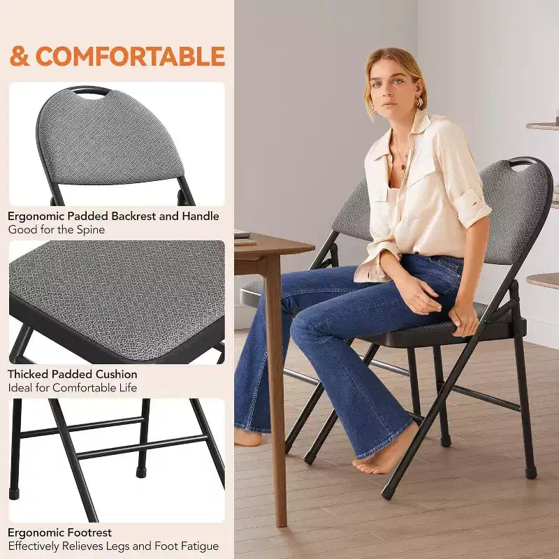 4-Pack Comfort Padded Linen Folding Chairs - Durable Metal Frame, Non-Slip Feet, Stackable for Home,Office,Dining,Indoor/Outdoor Guest Seating