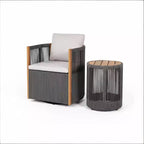 Ensemble de conversation d'extérieur pivotant ModernLuxe 2 ou 3 pièces, chaises pivotantes en rotin et bois d'acacia, ensemble de meubles de patio pour petits espaces