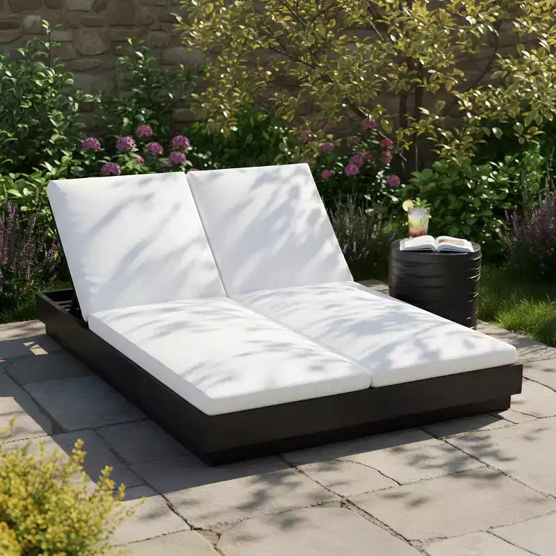 Christopher Knight Home Yara Modern Patio Acacia Wood Double Sunlounge with Lightweight Concrete Side Table
