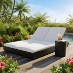 Christopher Knight Home Yara Bain de soleil double moderne en bois d'acacia avec table d'appoint en béton léger