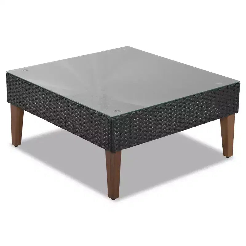 GDFStudio Landon, ensemble de conversation de 4 pièces en osier moderne pour patio, avec canapé en L, table et coussins