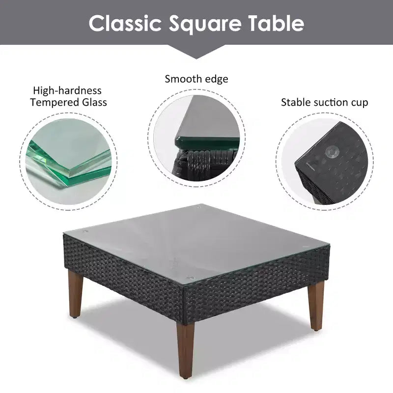 GDFStudio Landon, ensemble de conversation de 4 pièces en osier moderne pour patio, avec canapé en L, table et coussins