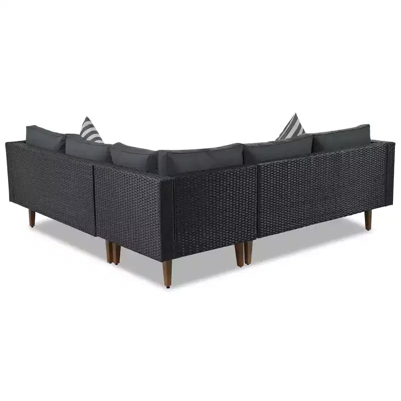 GDFStudio Landon, ensemble de conversation de 4 pièces en osier moderne pour patio, avec canapé en L, table et coussins