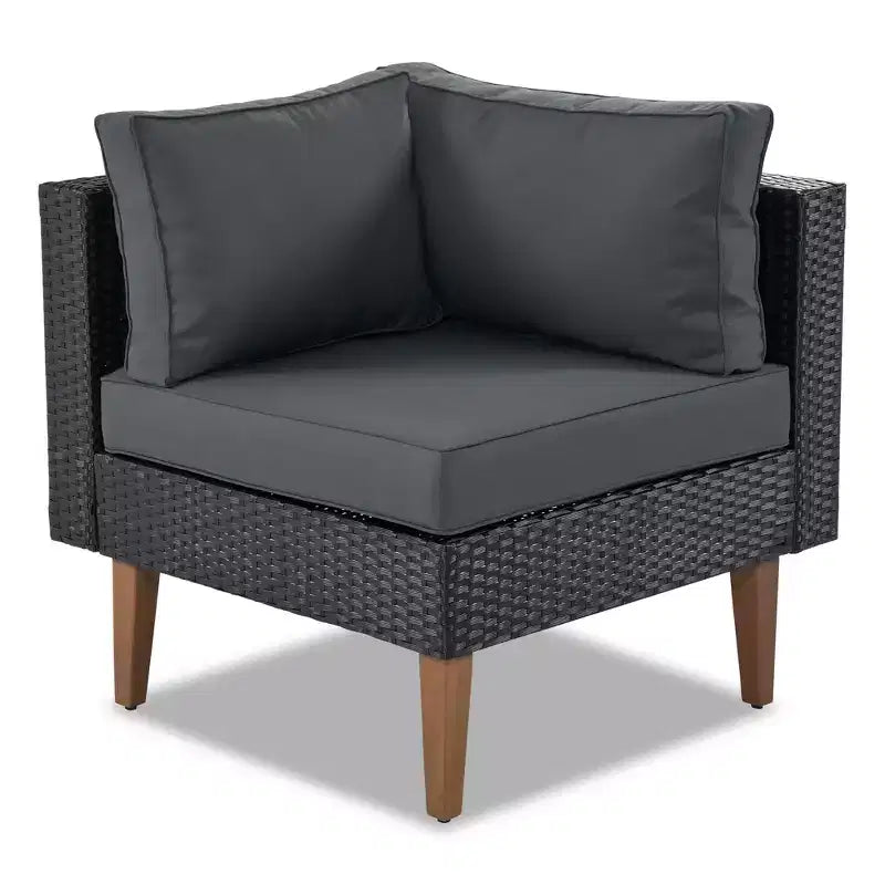 GDFStudio Landon, ensemble de conversation de 4 pièces en osier moderne pour patio, avec canapé en L, table et coussins