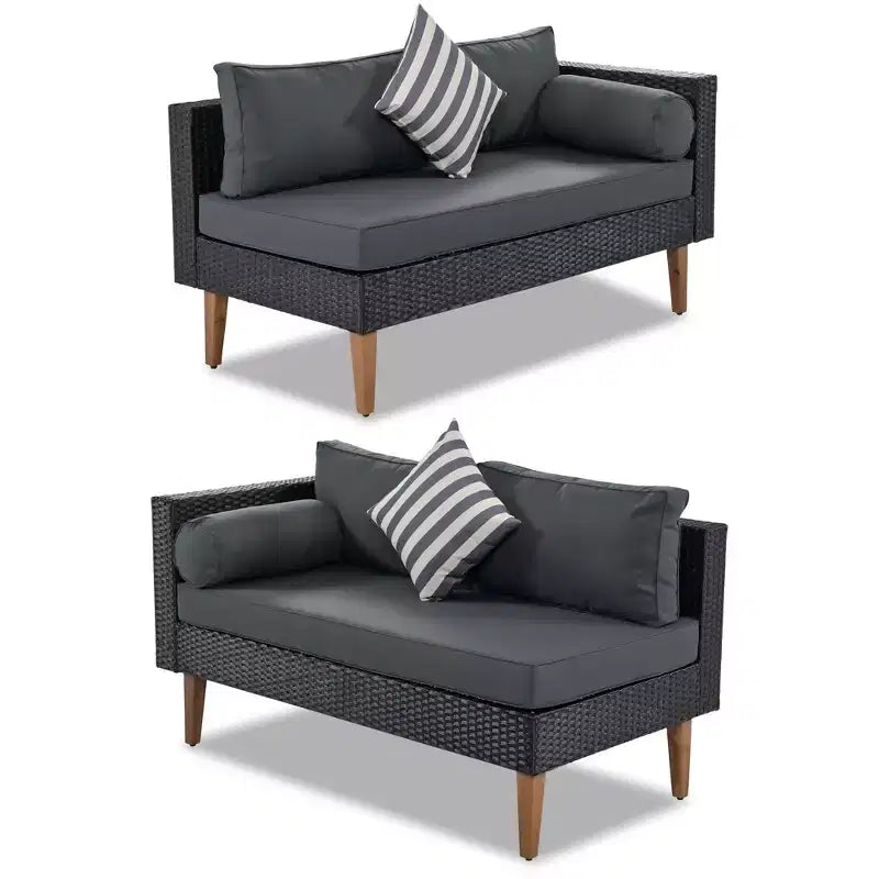 GDFStudio Landon, ensemble de conversation de 4 pièces en osier moderne pour patio, avec canapé en L, table et coussins