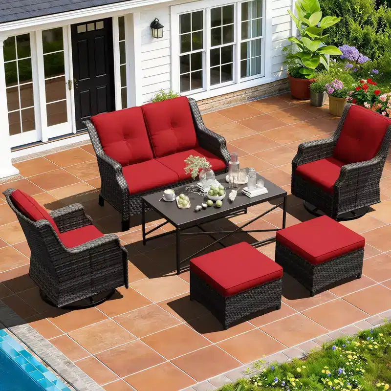 UPTIOT Outdoor Patio Set with Sofa, Rockers, Ottomans, and Coffee Table for Relaxing Backyard Comfort