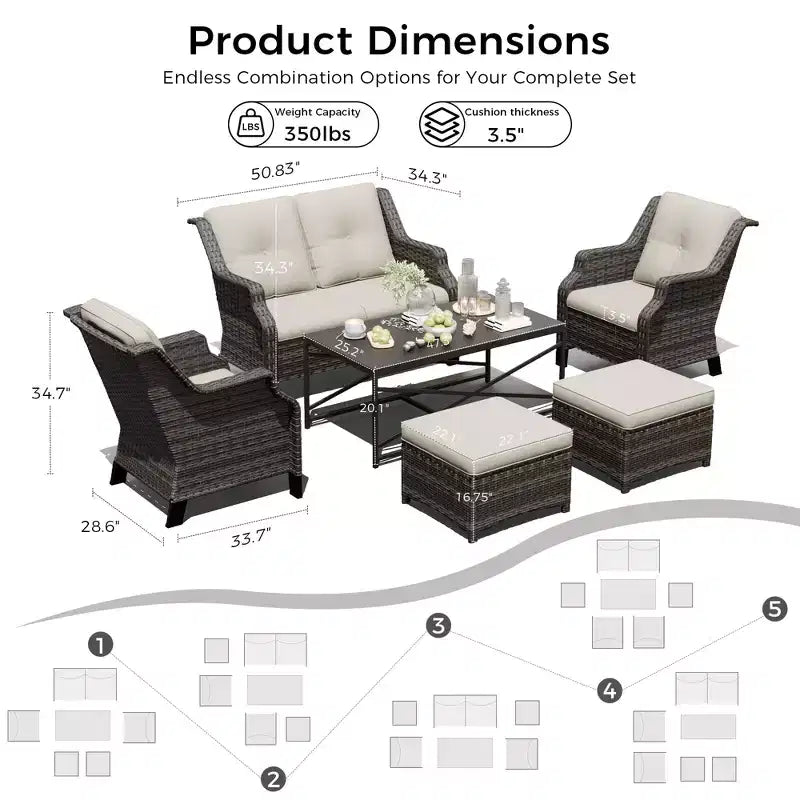 UPTIOT Outdoor Patio Set with Sofa, Rockers, Ottomans, and Coffee Table for Relaxing Backyard Comfort
