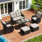 UPTIOT Outdoor Patio Set with Sofa, Rockers, Ottomans, and Coffee Table for Relaxing Backyard Comfort