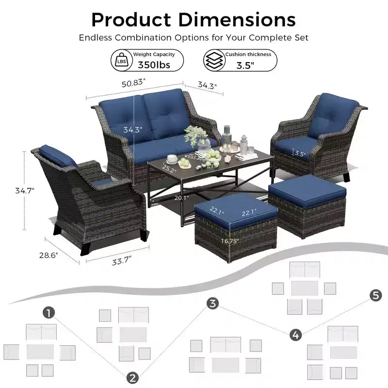UPTIOT Outdoor Patio Set with Sofa, Rockers, Ottomans, and Coffee Table for Relaxing Backyard Comfort