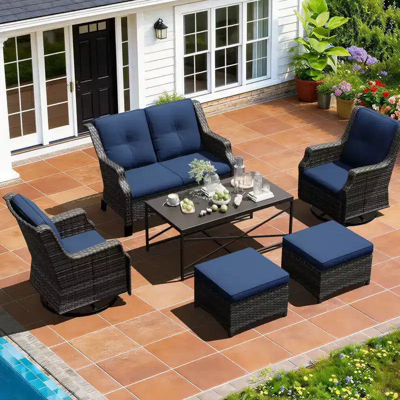 UPTIOT Outdoor Patio Set with Sofa, Rockers, Ottomans, and Coffee Table for Relaxing Backyard Comfort