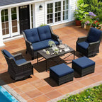 UPTIOT Outdoor Patio Set with Sofa, Rockers, Ottomans, and Coffee Table for Relaxing Backyard Comfort