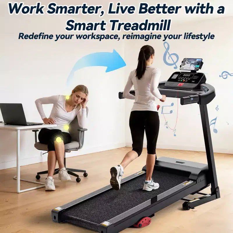 Tapis de course portable avec inclinaison, tapis de marche 3,25 CV avec barre de maintien, tapis de course pliable 3-en-1 pour la maison, le bureau, les petits espaces avec moteur silencieux sans balais