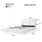 Lit plateforme rembourré Queen/King Size - Lit minimaliste élégant avec tête de lit rembourrée ergonomique, blanc - ModernLuxe