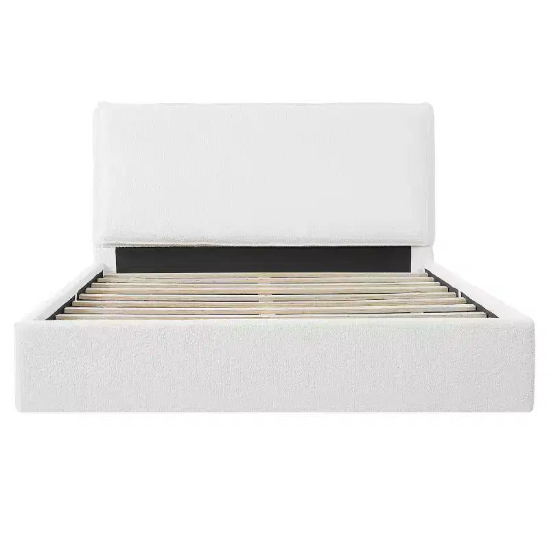 Lit plateforme rembourré Queen/King Size - Lit minimaliste élégant avec tête de lit rembourrée ergonomique, blanc - ModernLuxe