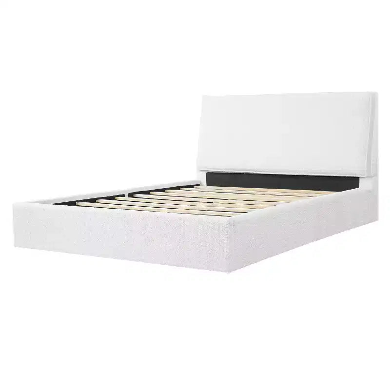 Lit plateforme rembourré Queen/King Size - Lit minimaliste élégant avec tête de lit rembourrée ergonomique, blanc - ModernLuxe