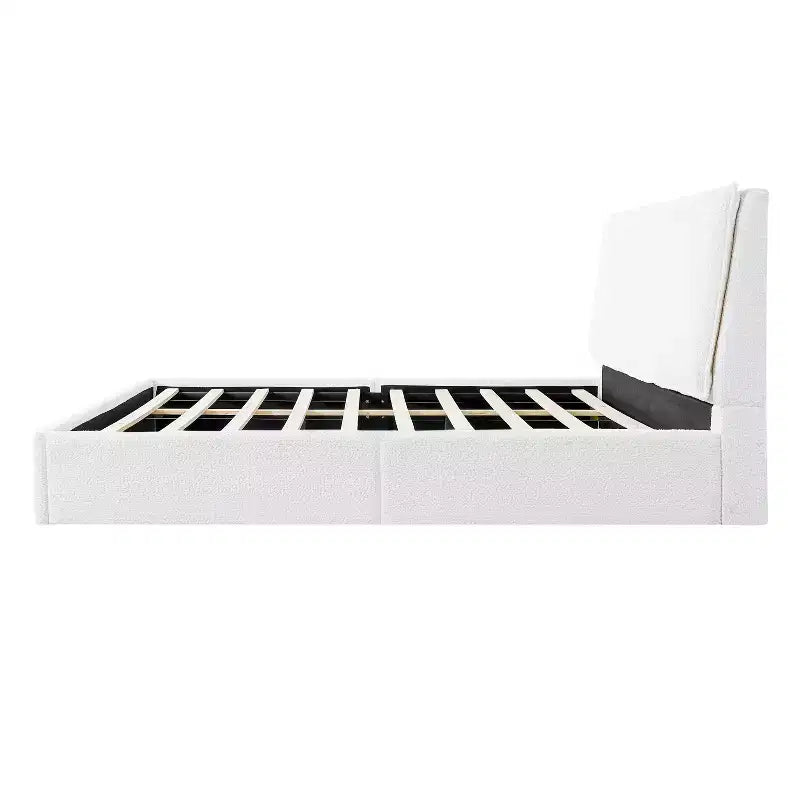 Lit plateforme rembourré Queen/King Size - Lit minimaliste élégant avec tête de lit rembourrée ergonomique, blanc - ModernLuxe