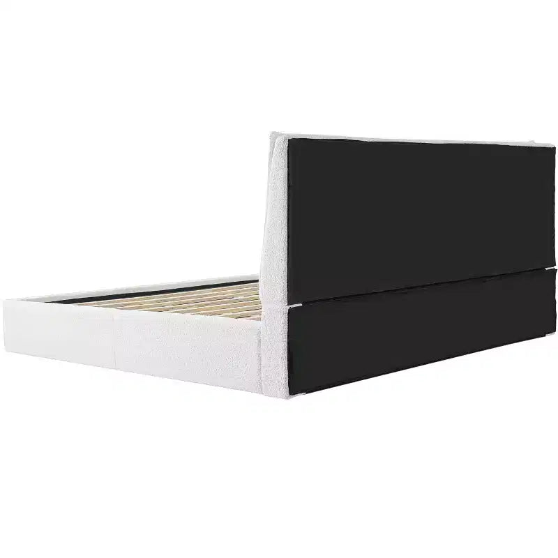 Lit plateforme rembourré Queen/King Size - Lit minimaliste élégant avec tête de lit rembourrée ergonomique, blanc - ModernLuxe