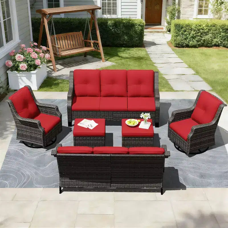 UPTIOT Modular Outdoor Seating Set with Sofas, Rocking Chairs, and Ottomans for Versatile Patio Comfort