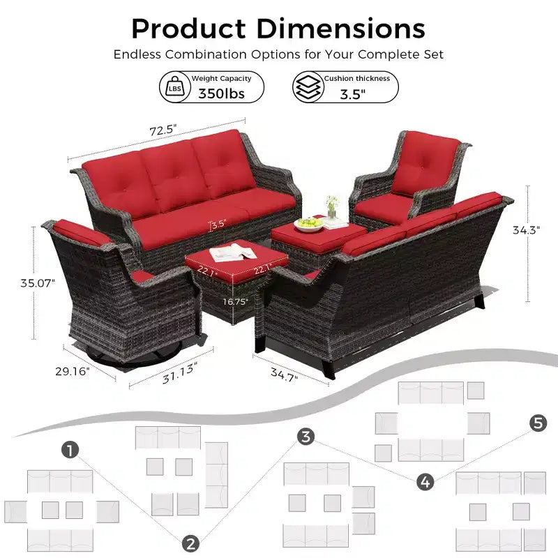 UPTIOT Modular Outdoor Seating Set with Sofas, Rocking Chairs, and Ottomans for Versatile Patio Comfort