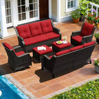 UPTIOT Modular Outdoor Seating Set with Sofas, Rocking Chairs, and Ottomans for Versatile Patio Comfort