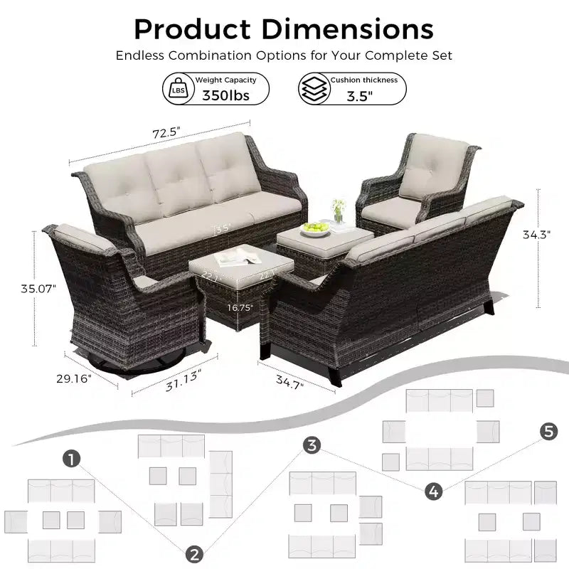 UPTIOT Modular Outdoor Seating Set with Sofas, Rocking Chairs, and Ottomans for Versatile Patio Comfort