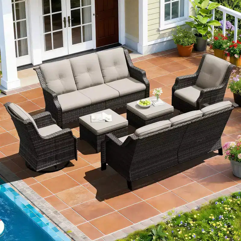 UPTIOT Modular Outdoor Seating Set with Sofas, Rocking Chairs, and Ottomans for Versatile Patio Comfort
