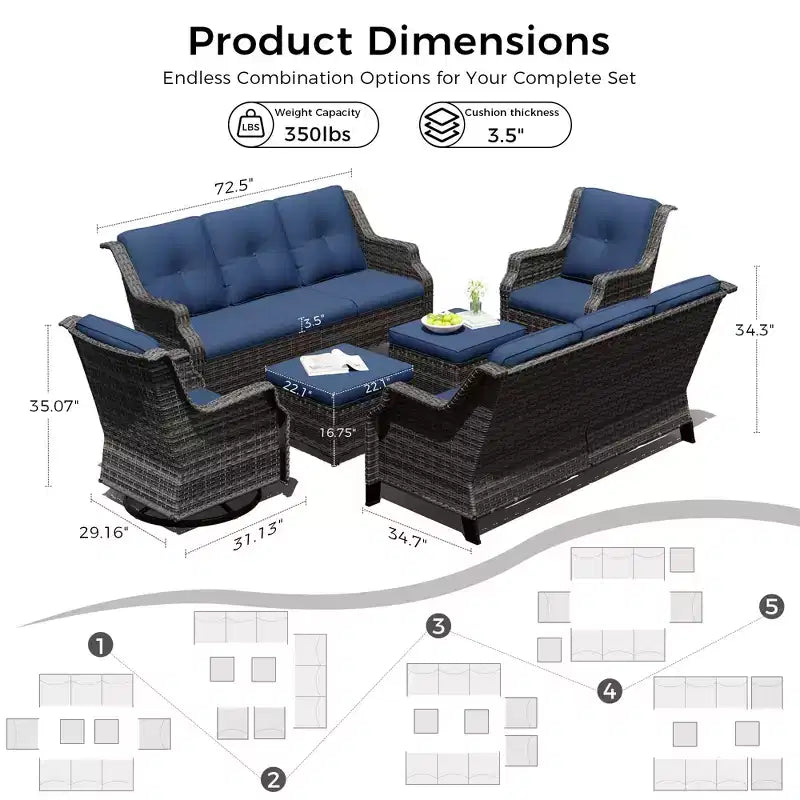 UPTIOT Modular Outdoor Seating Set with Sofas, Rocking Chairs, and Ottomans for Versatile Patio Comfort