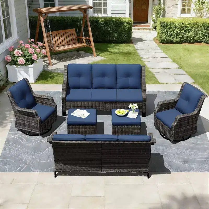 UPTIOT Modular Outdoor Seating Set with Sofas, Rocking Chairs, and Ottomans for Versatile Patio Comfort