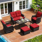 UPTIOT Outdoor Modular Set: 2-Seater Sofa, 2 Rockers, 2 Ottomans & Coffee Table for Versatile Patio