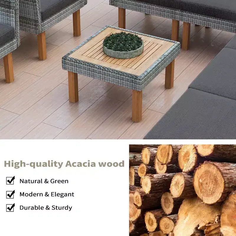 Whisen 9-Piece Patio Wicker Sectional Sofa Set, Outdoor Sofa Couch, Outdoor Conversation Set Furniture Set with Coffee Table, Washable Cushion - Gray