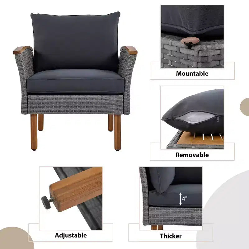 Whisen 9-Piece Patio Wicker Sectional Sofa Set, Outdoor Sofa Couch, Outdoor Conversation Set Furniture Set with Coffee Table, Washable Cushion - Gray