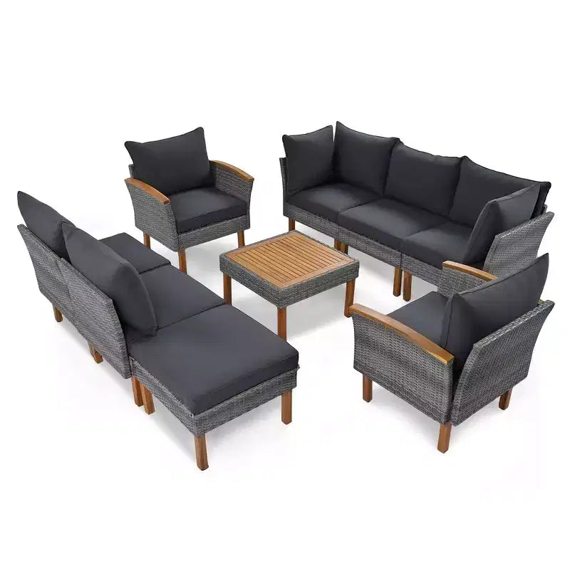 Whisen 9-Piece Patio Wicker Sectional Sofa Set, Outdoor Sofa Couch, Outdoor Conversation Set Furniture Set with Coffee Table, Washable Cushion - Gray