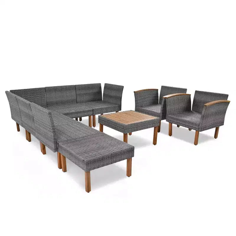 Whisen 9-Piece Patio Wicker Sectional Sofa Set, Outdoor Sofa Couch, Outdoor Conversation Set Furniture Set with Coffee Table, Washable Cushion - Gray