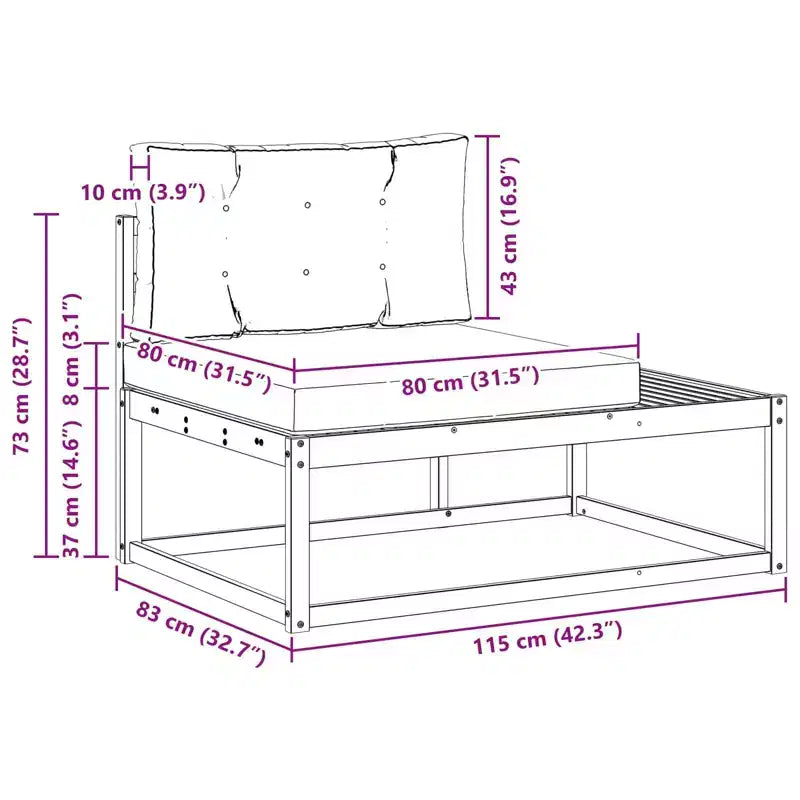 vidaXL Canapé d'angle d'extérieur avec coussin Naturel 115 x 83 x 73 cm