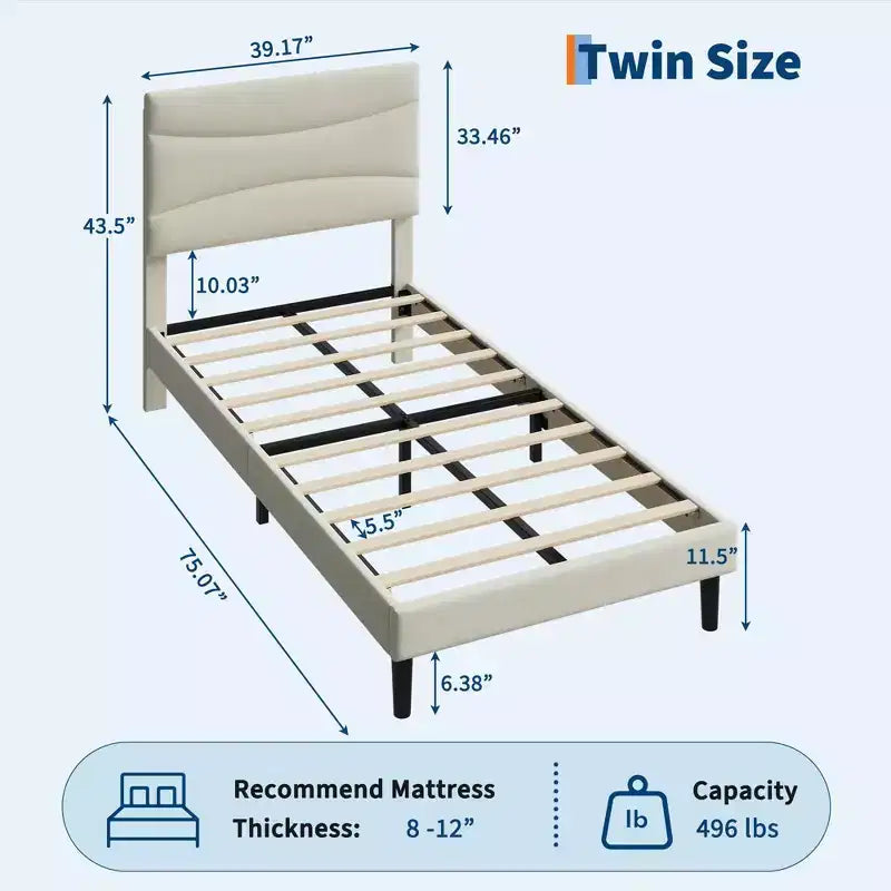 Velvet Upholstered Bed Frame with Soft Headboard, Sturdy Wood Slats, Noise-Free, Easy Assembly, No Box Spring Needed