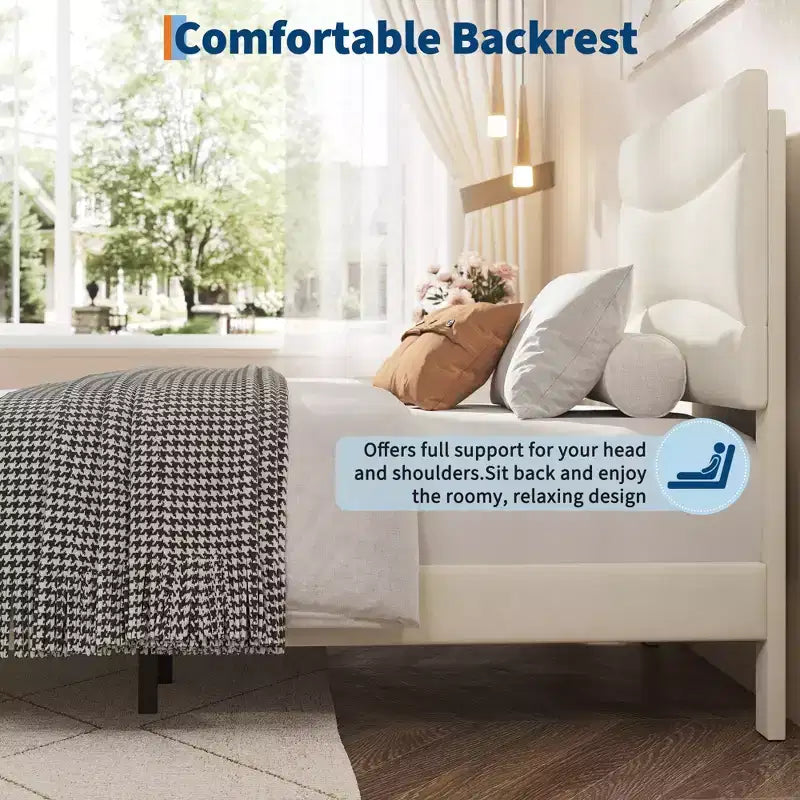 Velvet Upholstered Bed Frame with Soft Headboard, Sturdy Wood Slats, Noise-Free, Easy Assembly, No Box Spring Needed