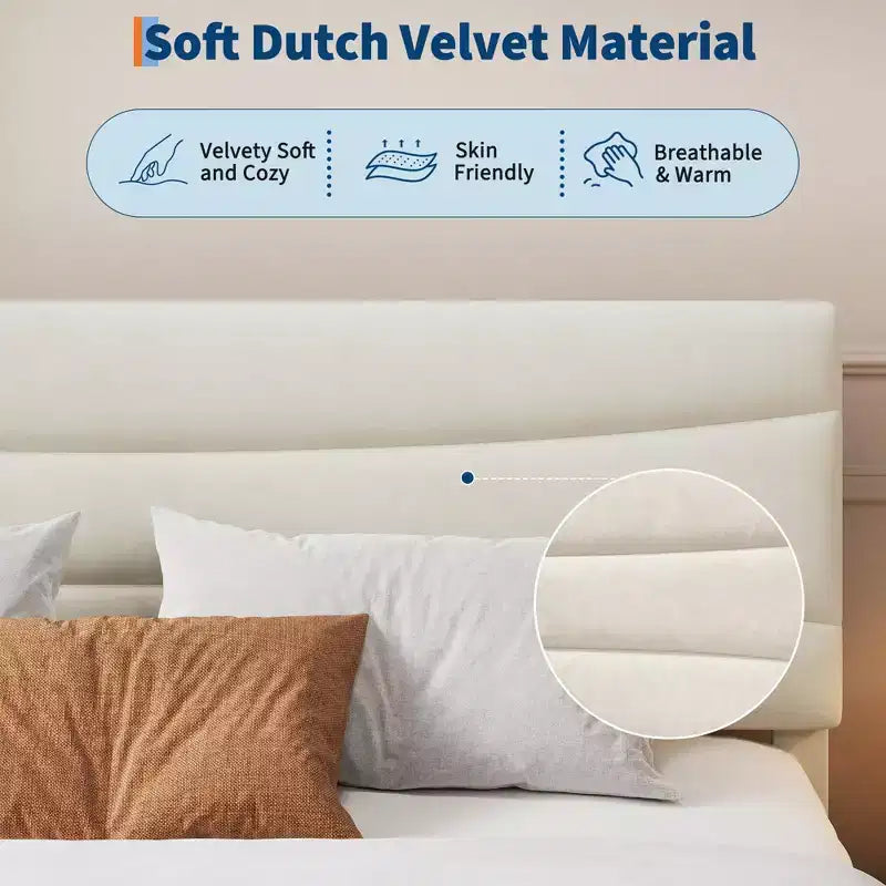 Velvet Upholstered Bed Frame with Soft Headboard, Sturdy Wood Slats, Noise-Free, Easy Assembly, No Box Spring Needed